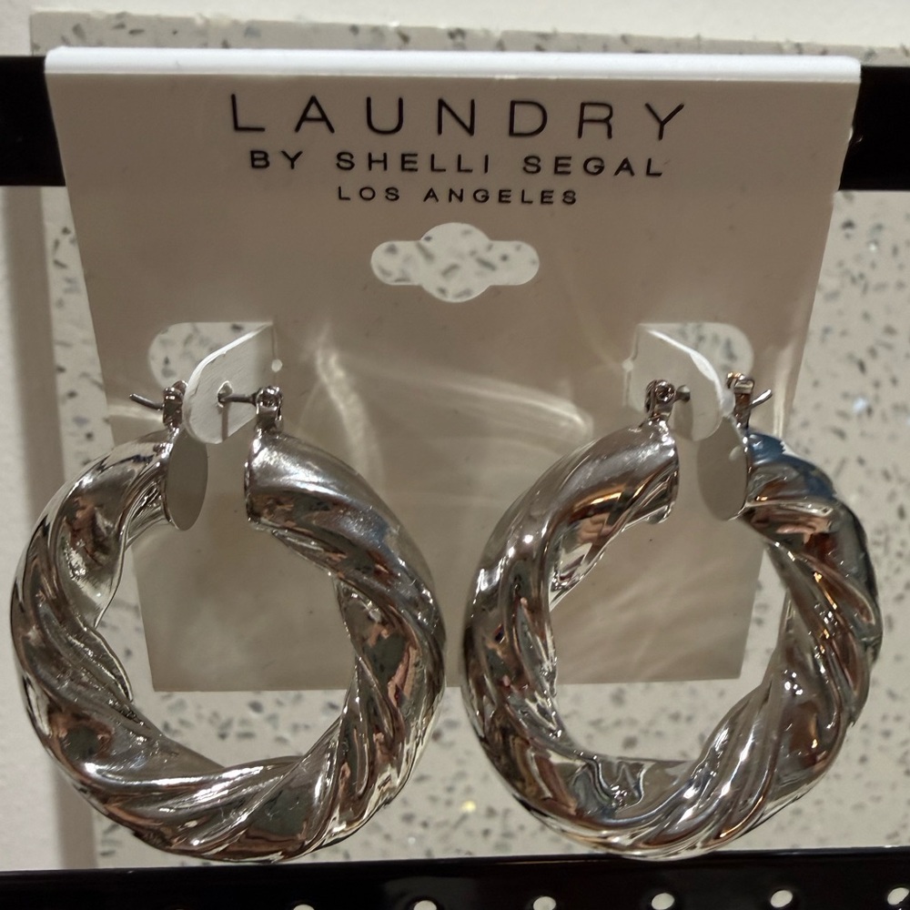 Laundry by Shelli Segal Silver Statement Twisted Hoop Earrings NWT